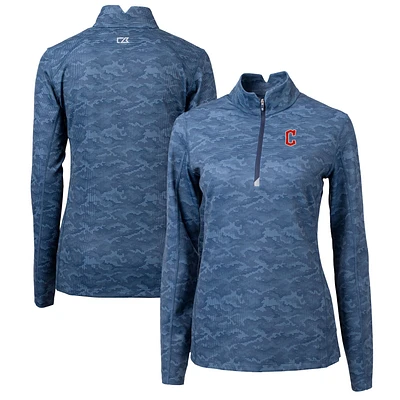 Women's Cutter & Buck Navy Cleveland Guardians Traverse Camo Print Stretch Quarter-Zip Pullover Top