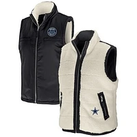 Women's WEAR by Erin Andrews Black/Cream Dallas Cowboys Reversible Sherpa Full-Zip Vest