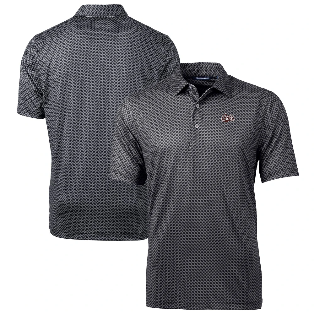 Men's Cutter & Buck Black Montana Grizzlies Big & Tall Pike Banner Print Polo