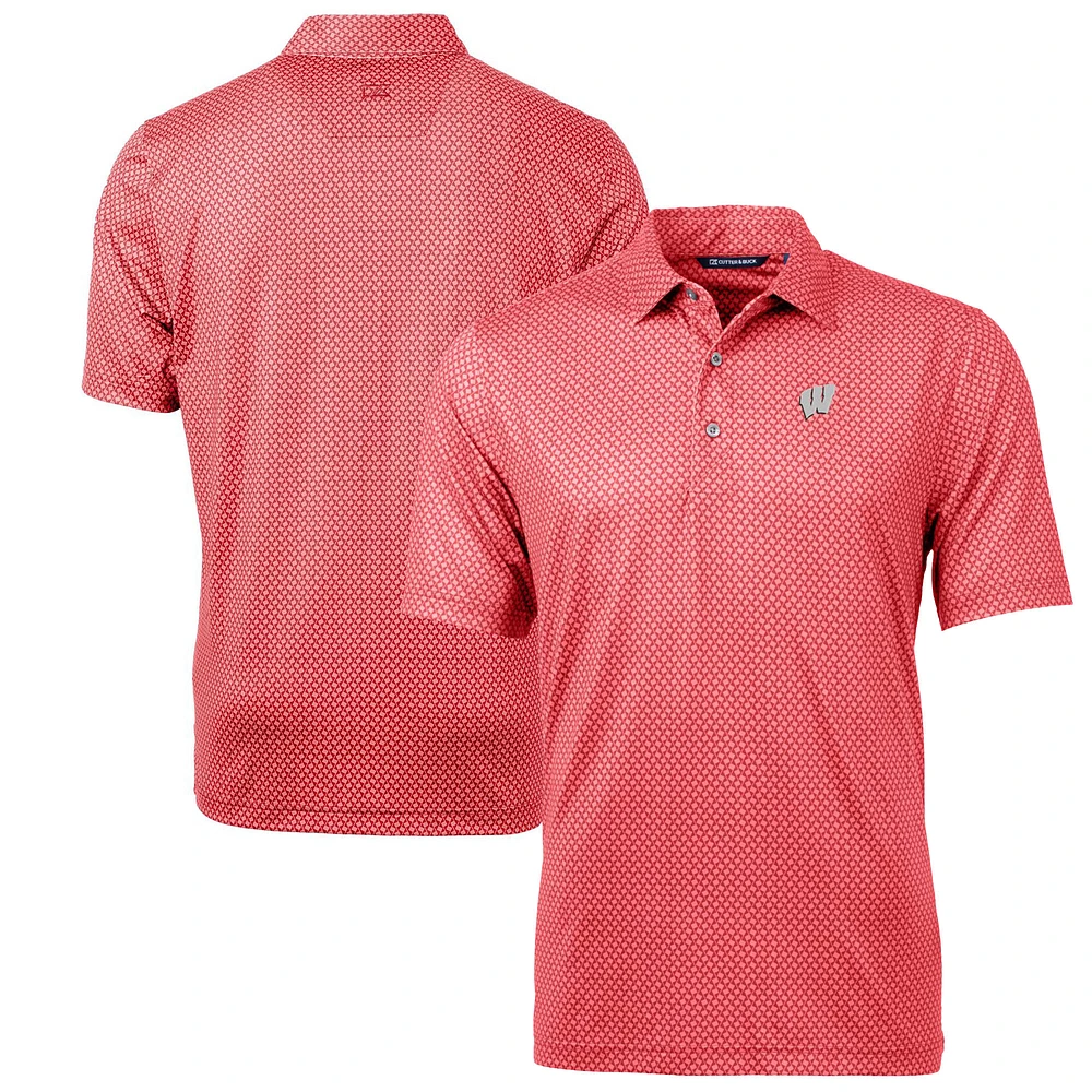 Men's Cutter & Buck Red Wisconsin Badgers Big & Tall Pike Banner Print Polo
