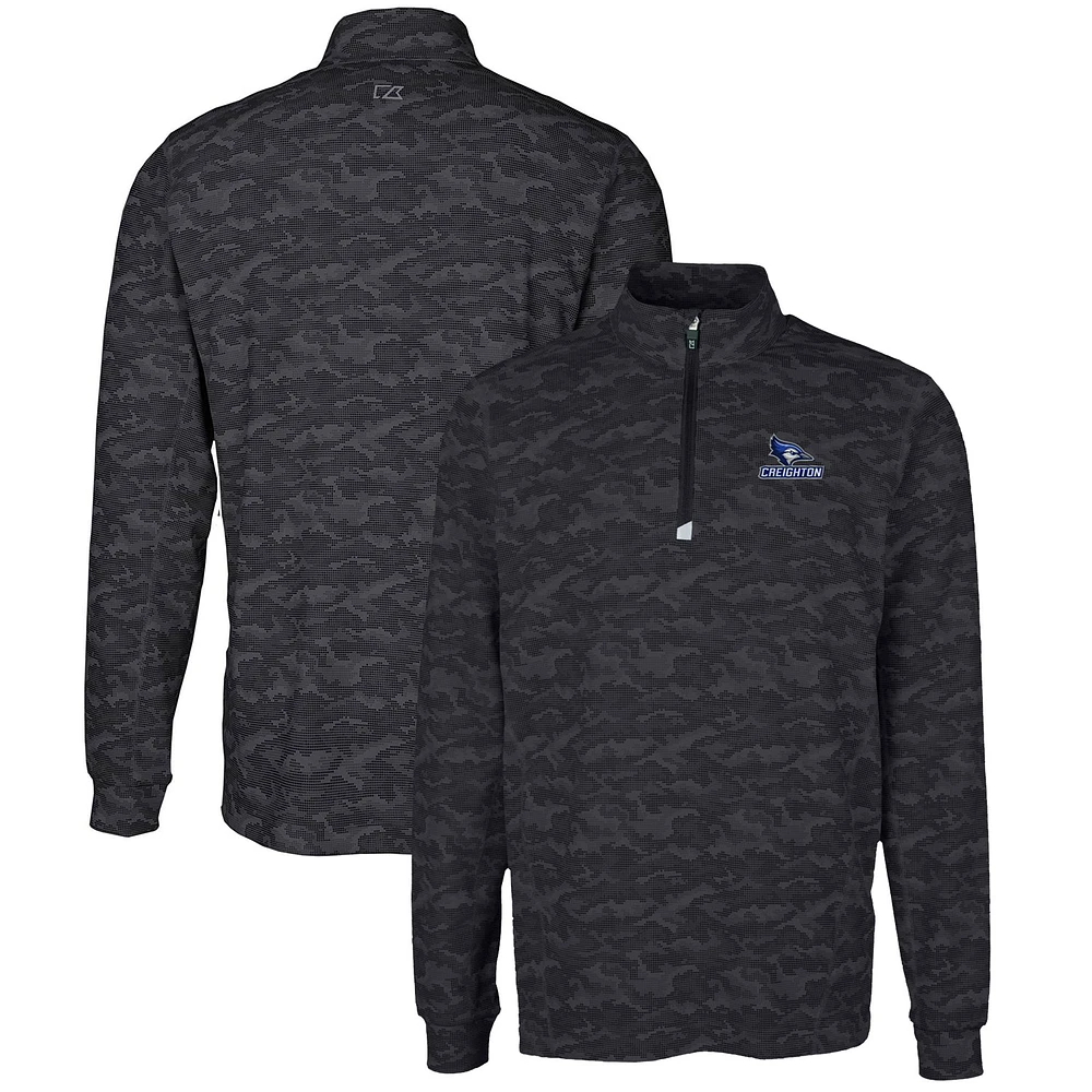 Men's Cutter & Buck Black Creighton Bluejays Big Tall Traverse Camo Print Stretch Quarter-Zip Pullover Top
