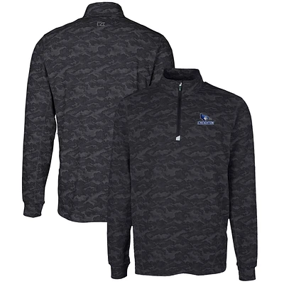Men's Cutter & Buck Black Creighton Bluejays Big Tall Traverse Camo Print Stretch Quarter-Zip Pullover Top