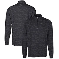 Men's Cutter & Buck Black Wake Forest Demon Deacons Big Tall Traverse Camo Print Stretch Quarter-Zip Pullover Top