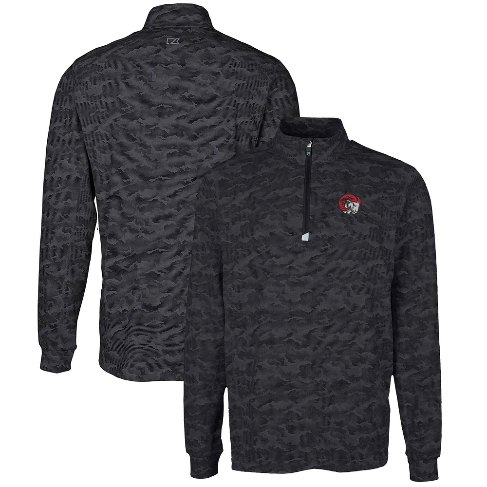 Men's Cutter & Buck Black Winston-Salem State Rams Big Tall Traverse Camo Print Stretch Quarter-Zip Pullover Top