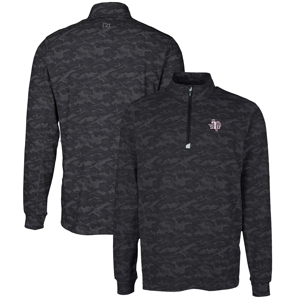 Men's Cutter & Buck Black Texas Southern Tigers Big Tall Traverse Camo Print Stretch Quarter-Zip Pullover Top