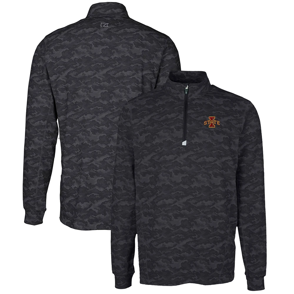 Men's Cutter & Buck Black Iowa State Cyclones Big Tall Traverse Camo Print Stretch Quarter-Zip Pullover Top
