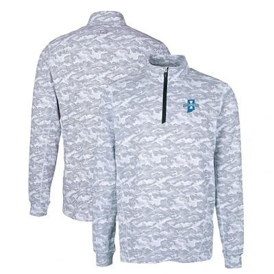Men's Cutter & Buck Charcoal Indiana State Sycamores Big Tall Traverse Camo Print Stretch Quarter-Zip Pullover Top