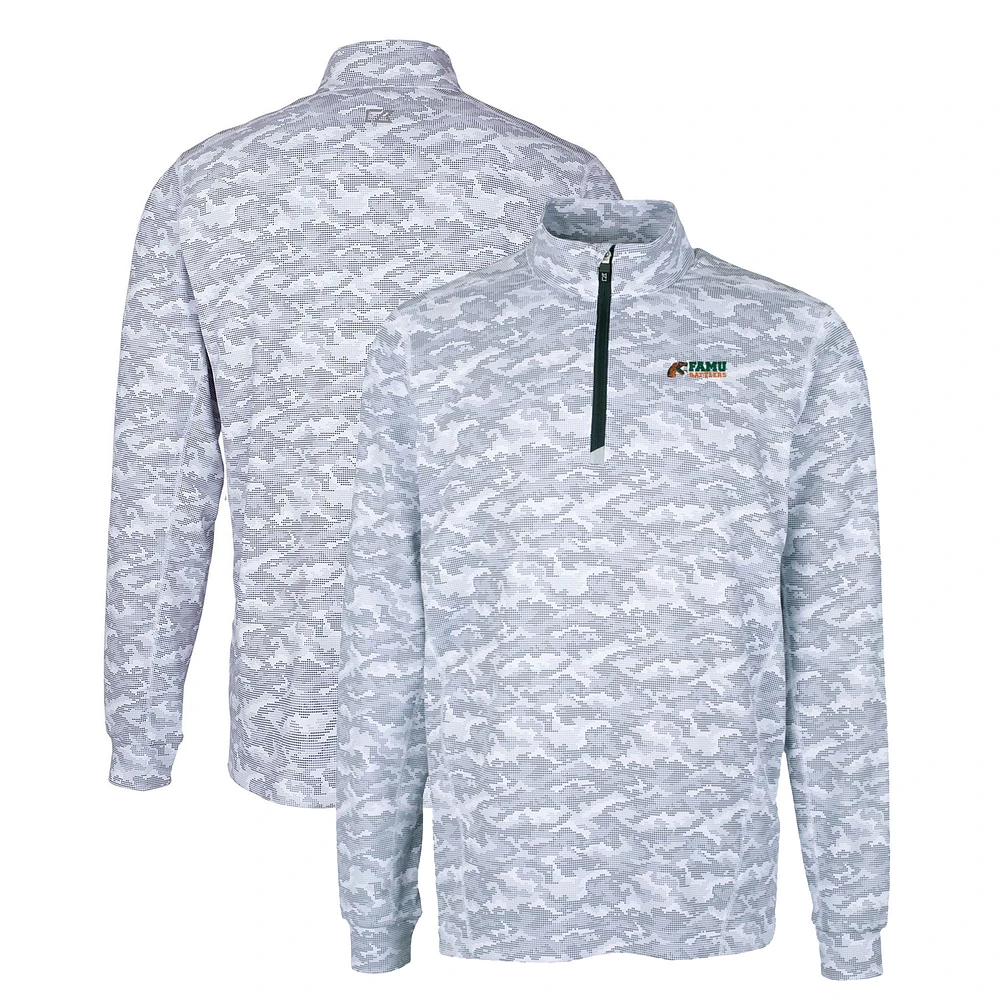Men's Cutter & Buck Charcoal Florida A&M Rattlers Big Tall Traverse Camo Print Stretch Quarter-Zip Pullover Top