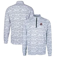 Men's Cutter & Buck Charcoal Ohio State Buckeyes Big & Tall Traverse Camo Print Stretch Quarter-Zip Pullover Top