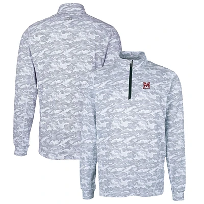 Men's Cutter & Buck Charcoal Morehouse Maroon Tigers Big Tall Traverse Camo Print Stretch Quarter-Zip Pullover Top