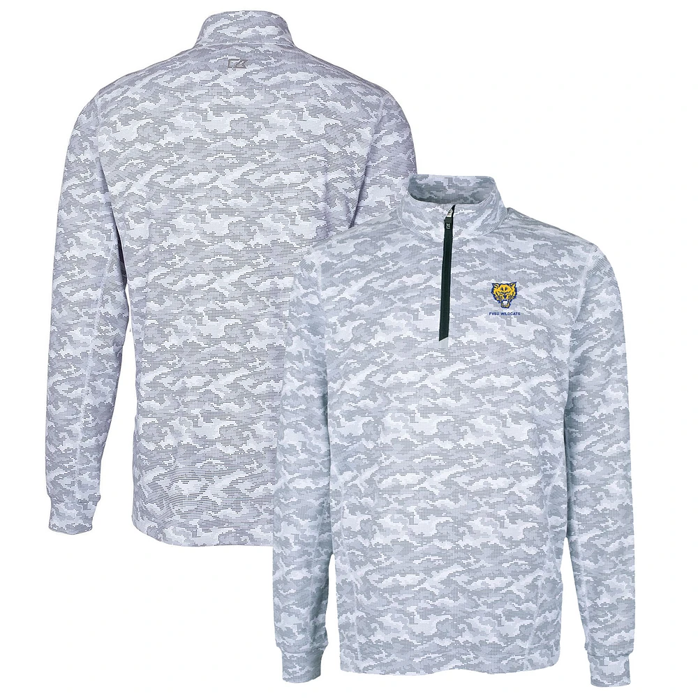 Men's Cutter & Buck Charcoal Fort Valley State Wildcats Big Tall Traverse Camo Print Stretch Quarter-Zip Pullover Top