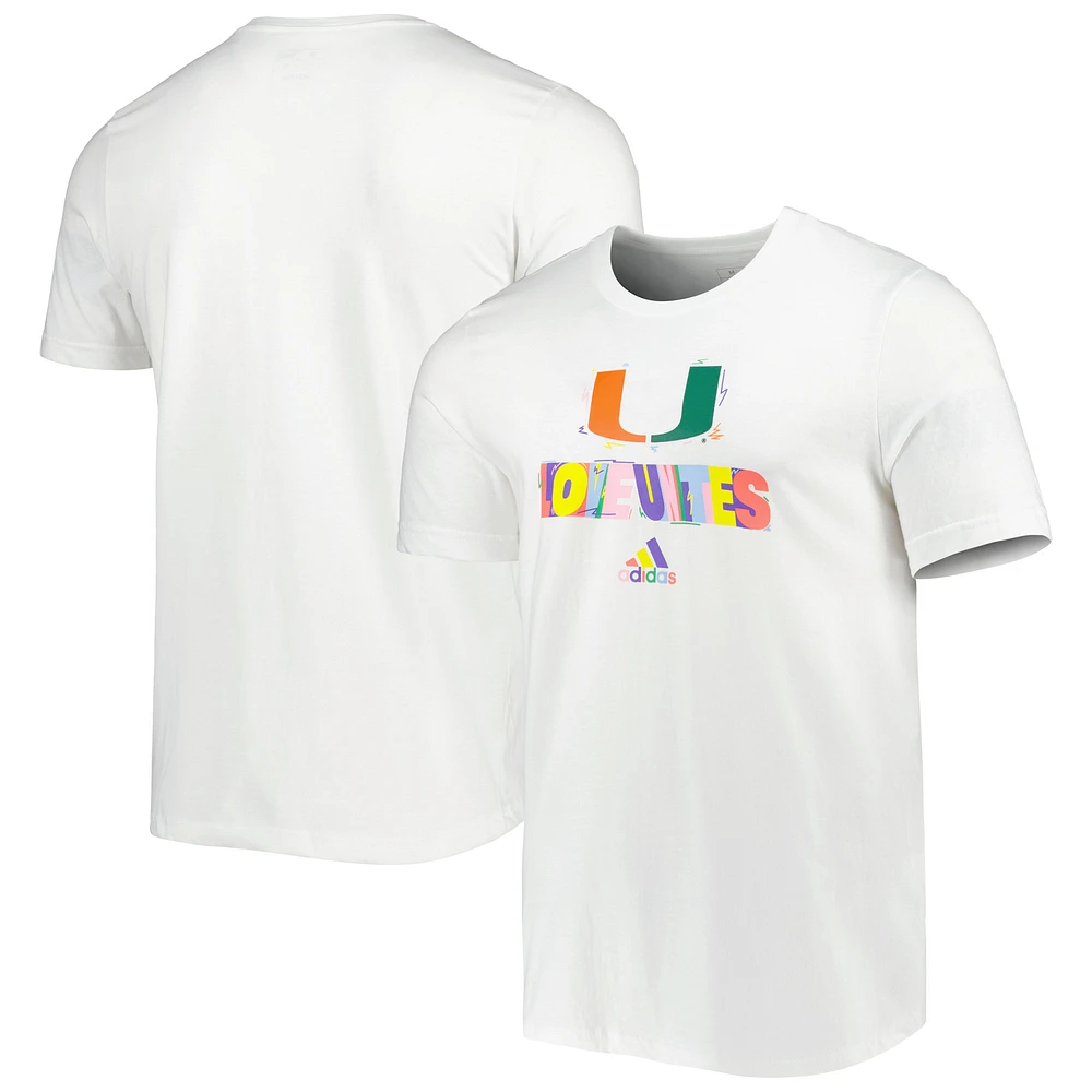 Men's adidas White Miami Hurricanes Pride Fresh T-Shirt