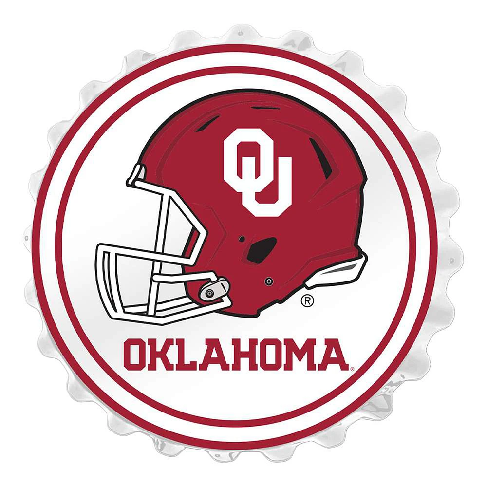 White Oklahoma Sooners Helmet Bottle Cap Wall Sign