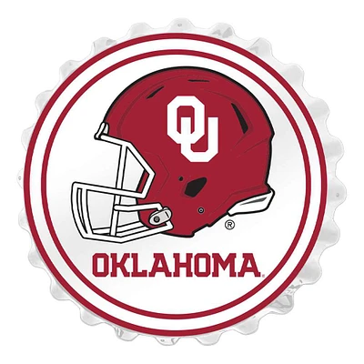 White Oklahoma Sooners Helmet Bottle Cap Wall Sign