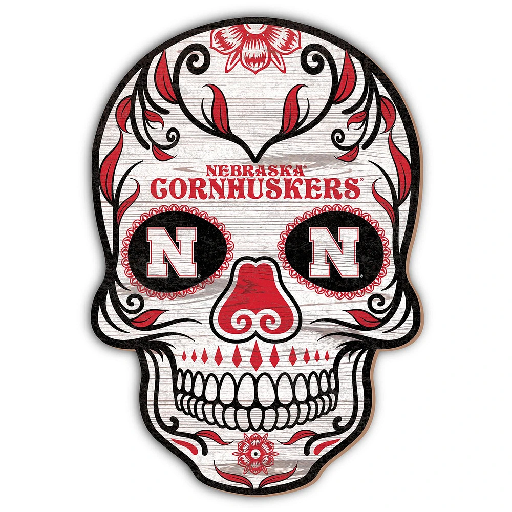 Nebraska Huskers 12'' Sugar Skull Sign