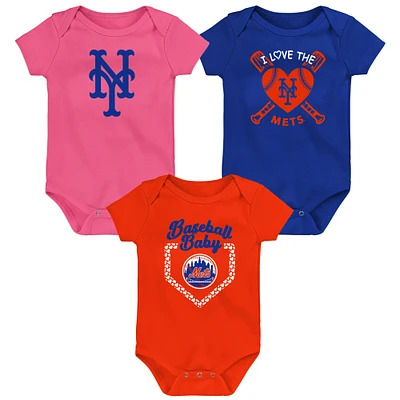 Infant Royal/Orange/Pink New York Mets Baseball Baby 3-Pack Bodysuit Set