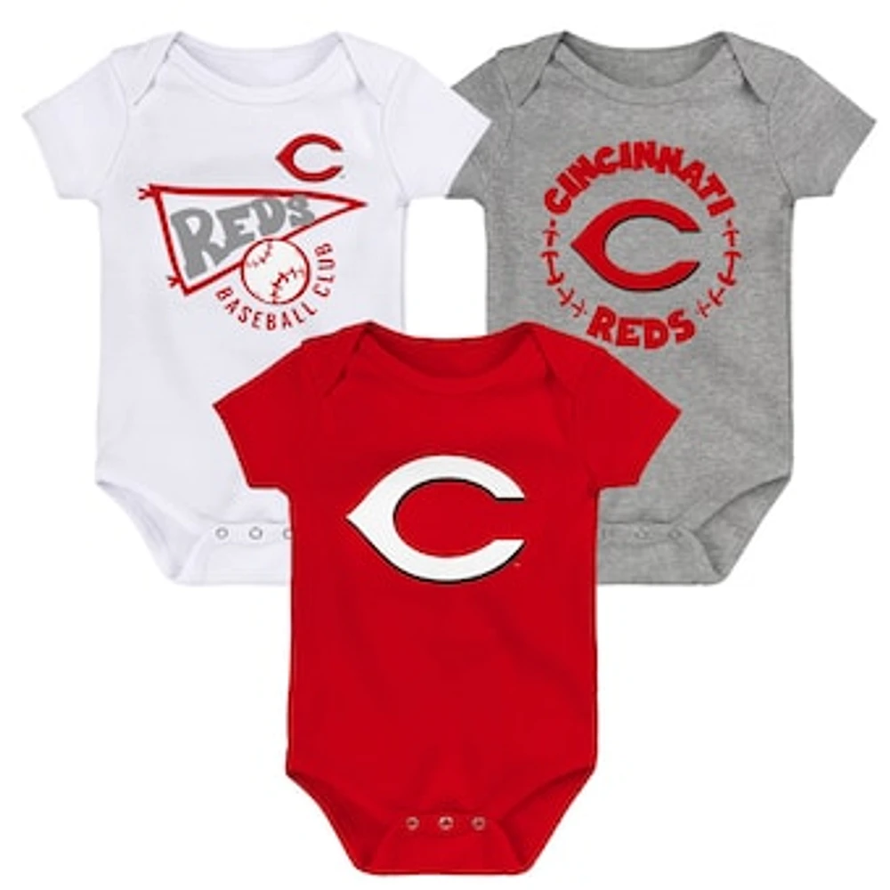 Infant Red/White/Heather Gray Cincinnati Reds Biggest Little Fan 3-Pack Bodysuit Set