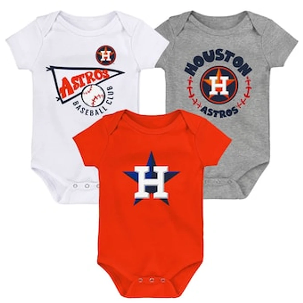 Infant Orange/White/Heather Gray Houston Astros Biggest Little Fan 3-Pack Bodysuit Set