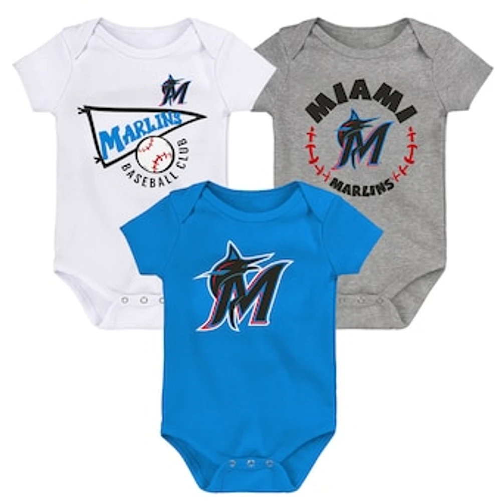 Infant Blue/White/Heather Gray Miami Marlins Biggest Little Fan 3-Pack Bodysuit Set