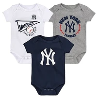 Infant Navy/White/Heather Gray New York Yankees Biggest Little Fan 3-Pack Bodysuit Set