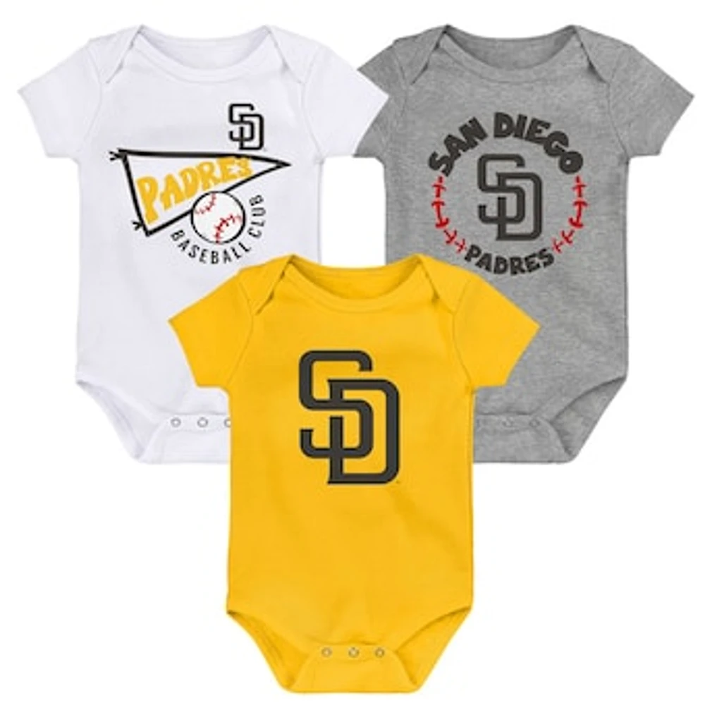 Infant Gold/White/Heather Gray San Diego Padres Biggest Little Fan 3-Pack Bodysuit Set