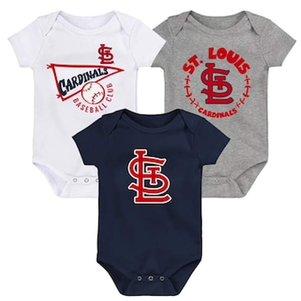 Infant Navy/White/Heather Gray St. Louis Cardinals Biggest Little Fan 3-Pack Bodysuit Set