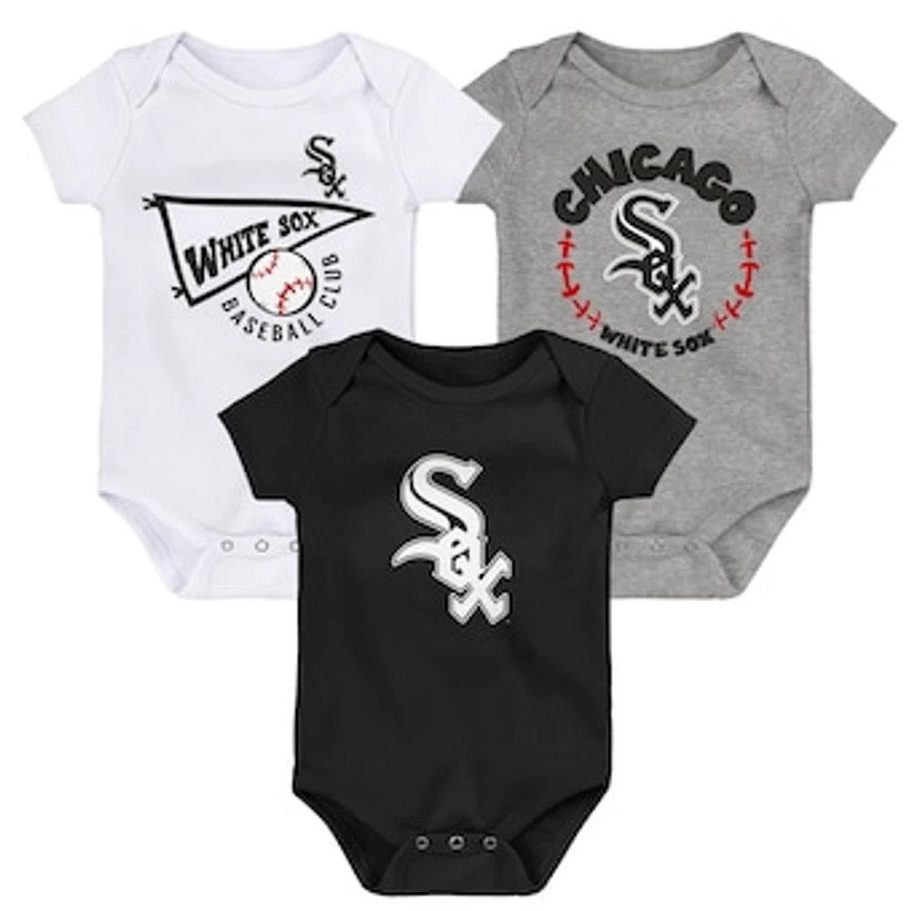 Infant Black/White/Heather Gray Chicago White Sox Biggest Little Fan 3-Pack Bodysuit Set