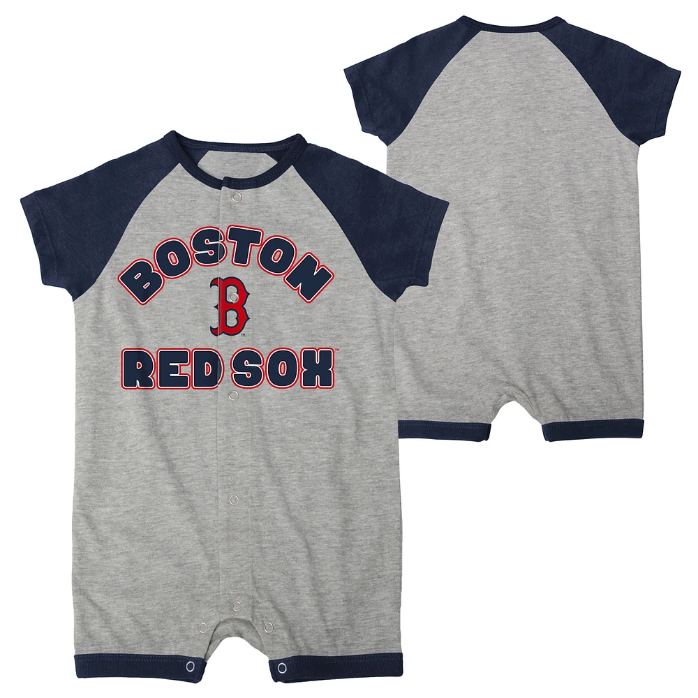 Infant  Heather Gray Boston Red Sox Extra Base Hit Raglan Full-Snap Romper