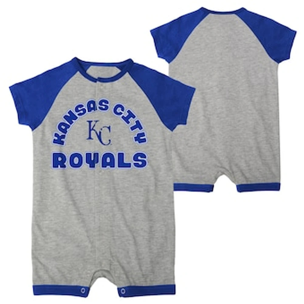 Infant  Heather Gray Kansas City Royals Extra Base Hit Raglan Full-Snap Romper