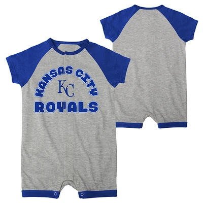 Infant  Heather Gray Kansas City Royals Extra Base Hit Raglan Full-Snap Romper