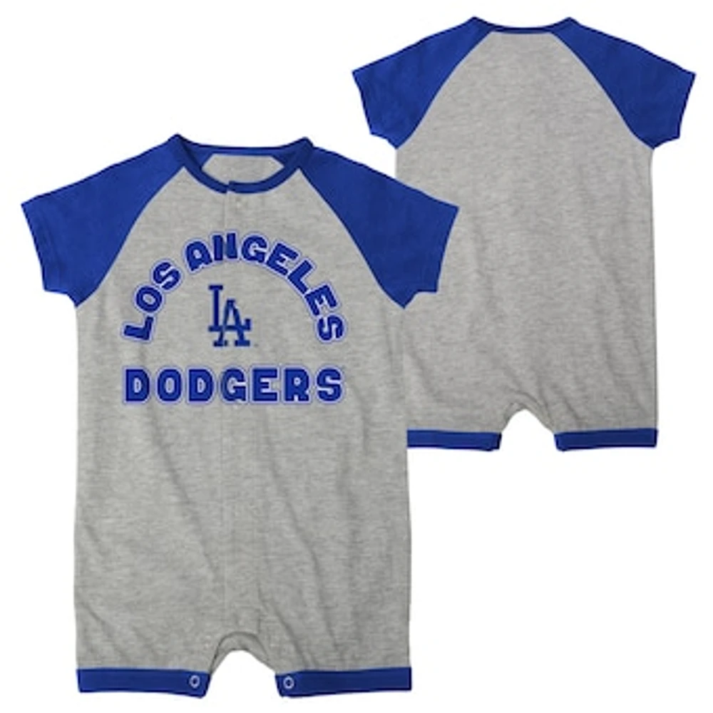 Infant  Heather Gray Los Angeles Dodgers Extra Base Hit Raglan Full-Snap Romper