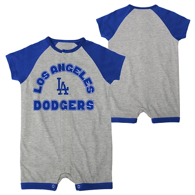 Infant  Heather Gray Los Angeles Dodgers Extra Base Hit Raglan Full-Snap Romper