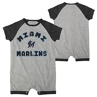 Infant  Heather Gray Miami Marlins Extra Base Hit Raglan Full-Snap Romper