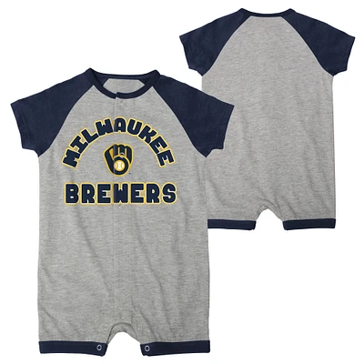 Infant  Heather Gray Milwaukee Brewers Extra Base Hit Raglan Full-Snap Romper