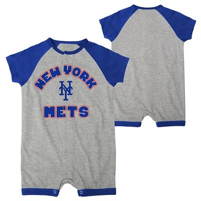 Infant  Heather Gray New York Mets Extra Base Hit Raglan Full-Snap Romper