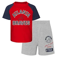 Infant Red/Heather Gray Atlanta Braves Ground Out Baller Raglan T-Shirt and Shorts Set