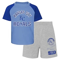 Infant Light Blue/Heather Gray Kansas City Royals Ground Out Baller Raglan T-Shirt and Shorts Set