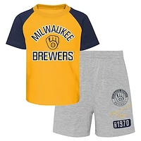 Infant Gold/Heather Gray Milwaukee Brewers Ground Out Baller Raglan T-Shirt and Shorts Set