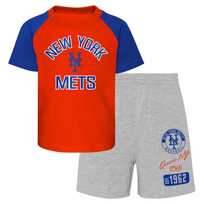 Infant Orange/Heather Gray New York Mets Ground Out Baller Raglan T-Shirt and Shorts Set