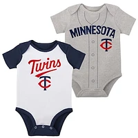 Infant White/Heather Gray Minnesota Twins Two-Pack Little Slugger Bodysuit Set