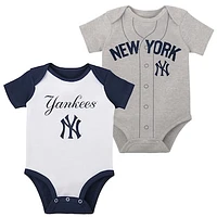 Infant White/Heather Gray New York Yankees Two-Pack Little Slugger Bodysuit Set