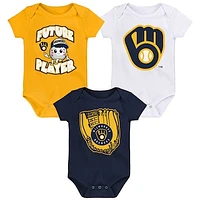 Infant Gold/Navy/White Milwaukee Brewers Minor League Player Three-Pack Bodysuit Set
