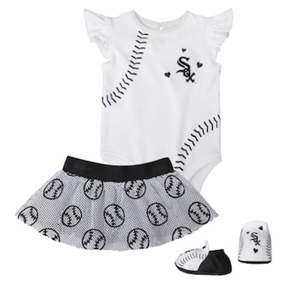 Girls Infant White/Black Chicago White Sox Sweet Spot Three-Piece Bodysuit Skirt & Booties Set