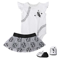 Girls Infant White/Black Chicago White Sox Sweet Spot Three-Piece Bodysuit Skirt & Booties Set