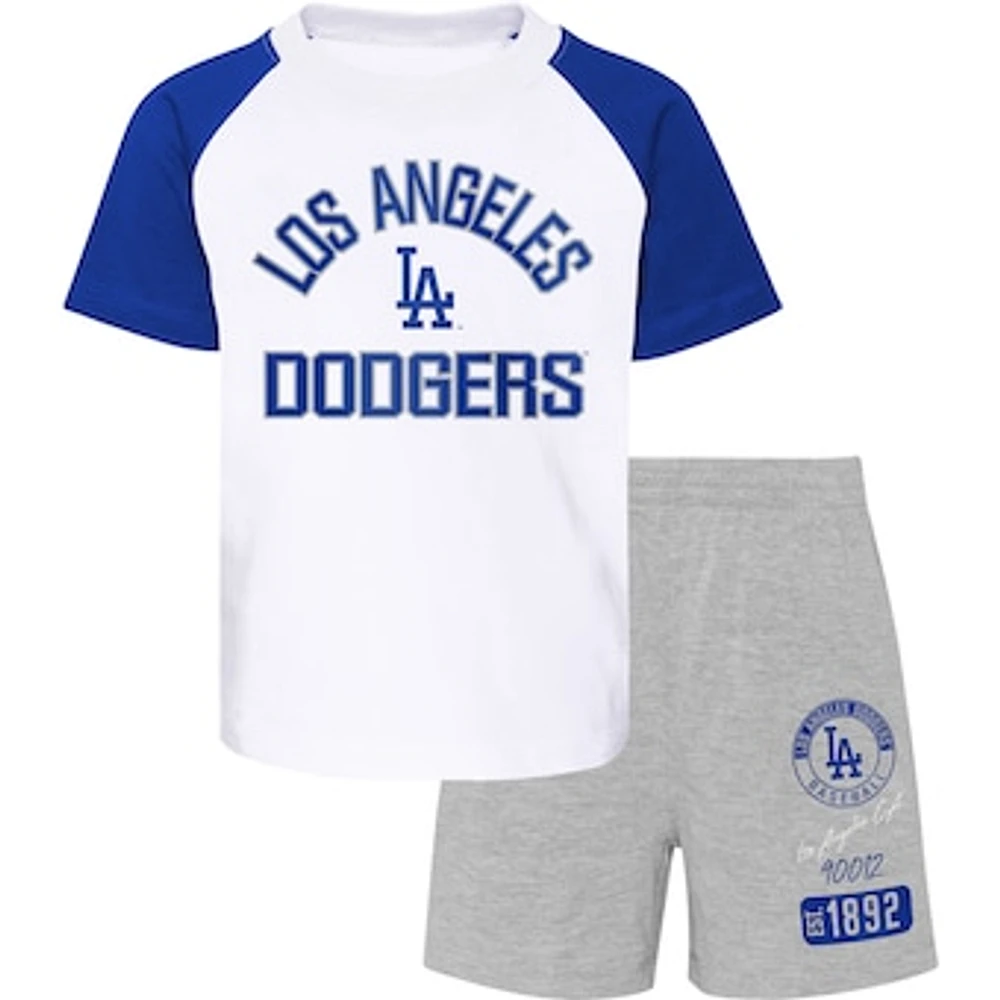 Preschool Los Angeles Dodgers White/Heather Gray Groundout Baller Raglan T-Shirt & Shorts Set