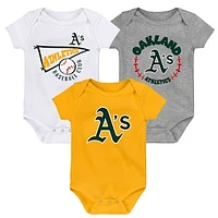 Newborn & Infant Gold/White/Heather Gray Oakland Athletics Biggest Little Fan 3-Pack Bodysuit Set