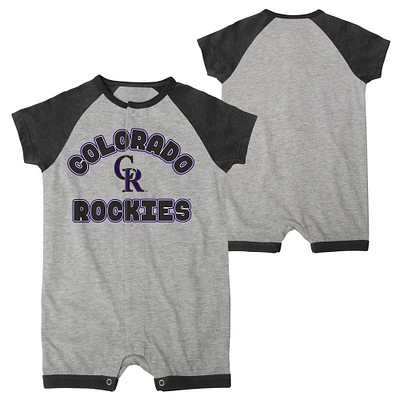 Newborn & Infant Heather Gray Colorado Rockies Extra Base Hit Raglan Full-Snap Romper