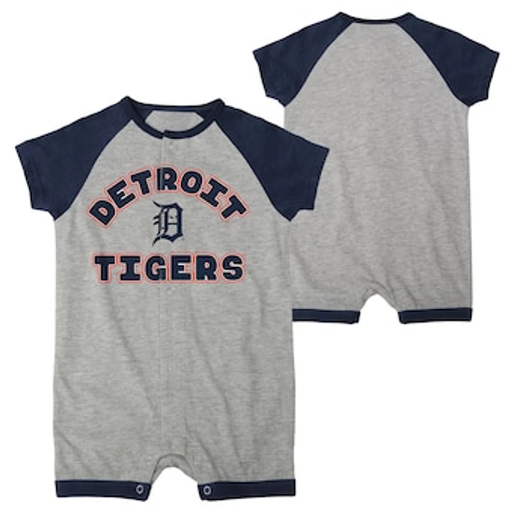 Newborn & Infant Heather Gray Detroit Tigers Extra Base Hit Raglan Full-Snap Romper