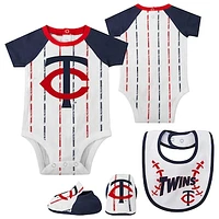 Newborn & Infant White Minnesota Twins Three-Piece Play Ball Raglan Bodysuit Booties & Bib Set