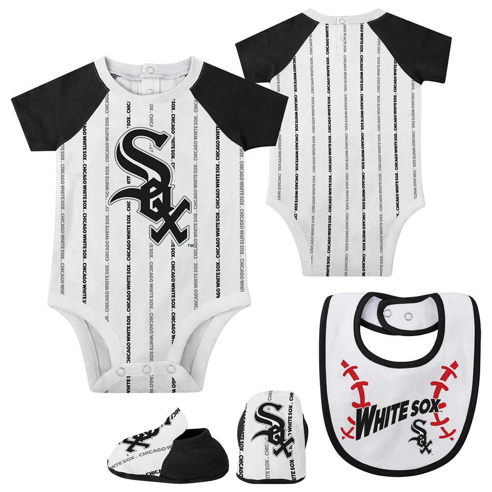 Newborn & Infant White Chicago White Sox Three-Piece Play Ball Raglan Bodysuit Booties & Bib Set